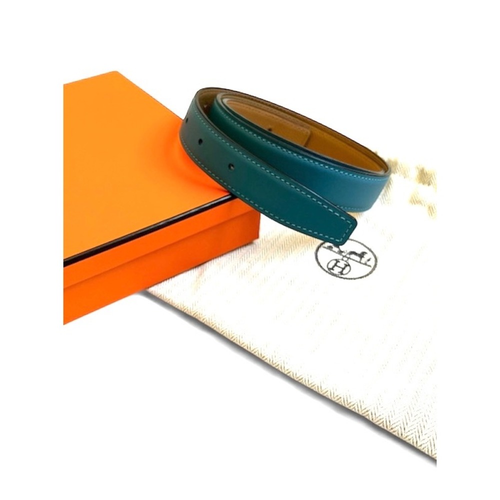 Hermes - Women's 24mm Swift/Epsom Reversible Belt Strap in Blue Jean & Biscuit